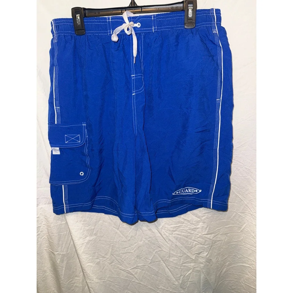 Rise Aquatics Lifeguard Swim Trunks Mens XXXL Blue Cargo Pocket Board Shorts 3XL